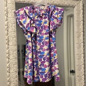 Entro brand multi colored top with ruffle sleeves and neck line